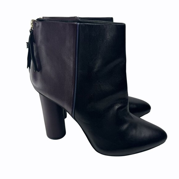 Cabi Bisset Color Block Black Plum Two-Tone Leather Ankle Boots Size 10M - Picture 3 of 7